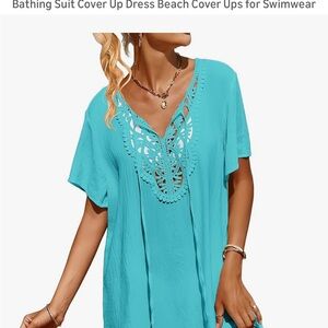Swim Cover Dress Turquoise Rayon XL